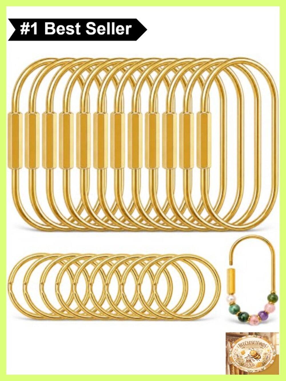 12 Pack Solid Brass Carabiner Keychain Screw Lock Key Rings with O-Rings